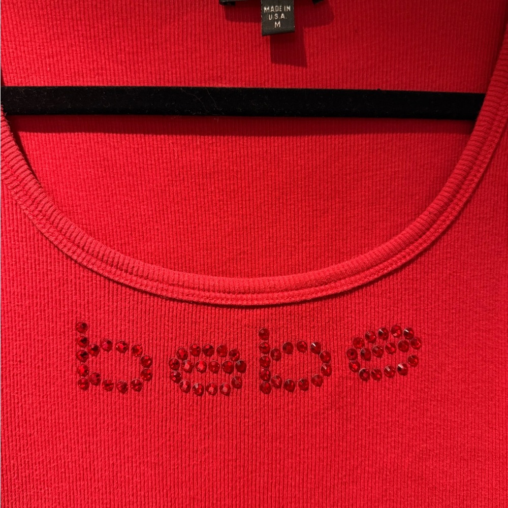 BEBE Red Embellished Ribbed Tank Top - Picture 3 of 5